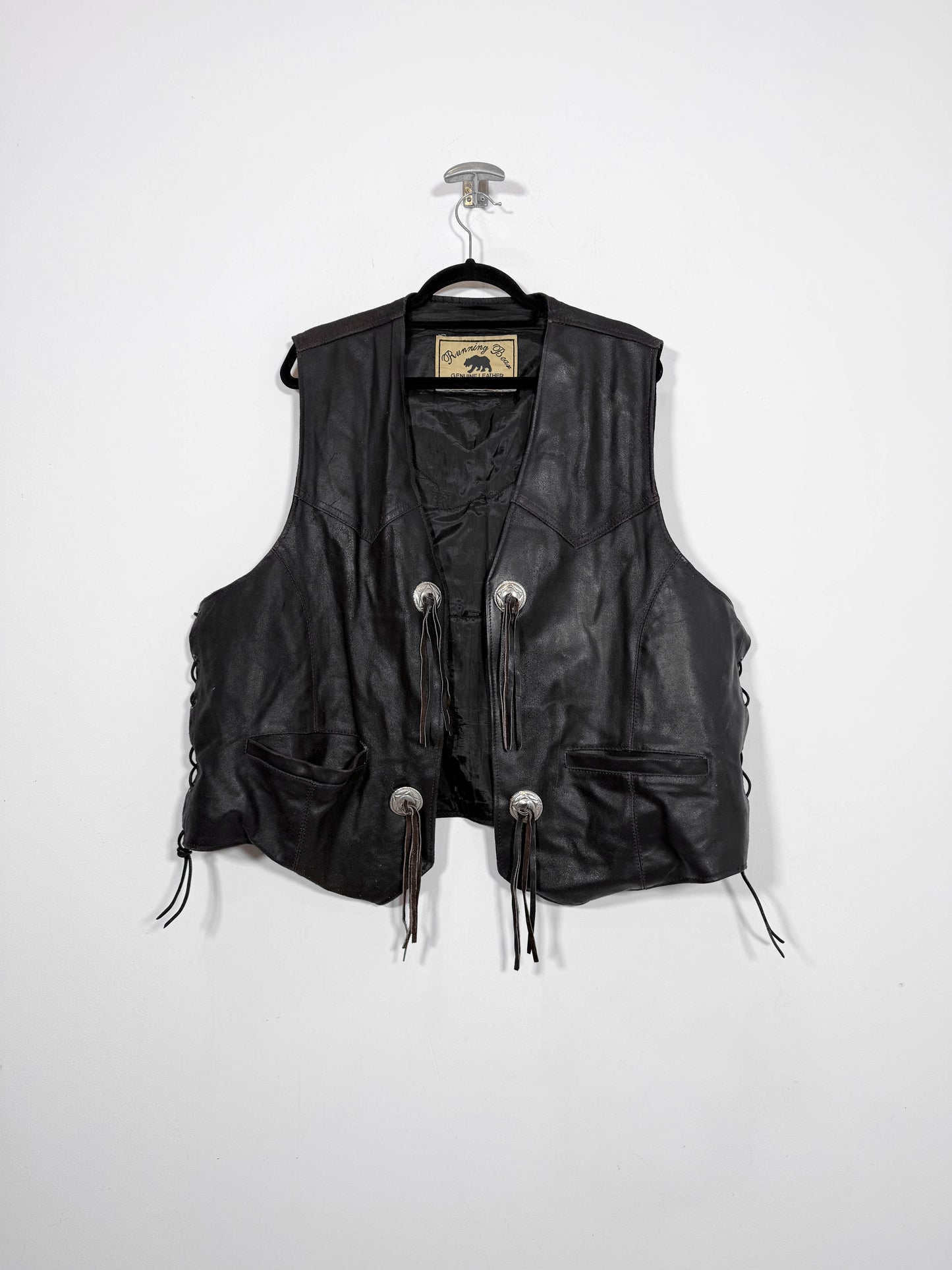 Chaleco de cuero Running Bear - Talla XXL - Caramelo Vintage