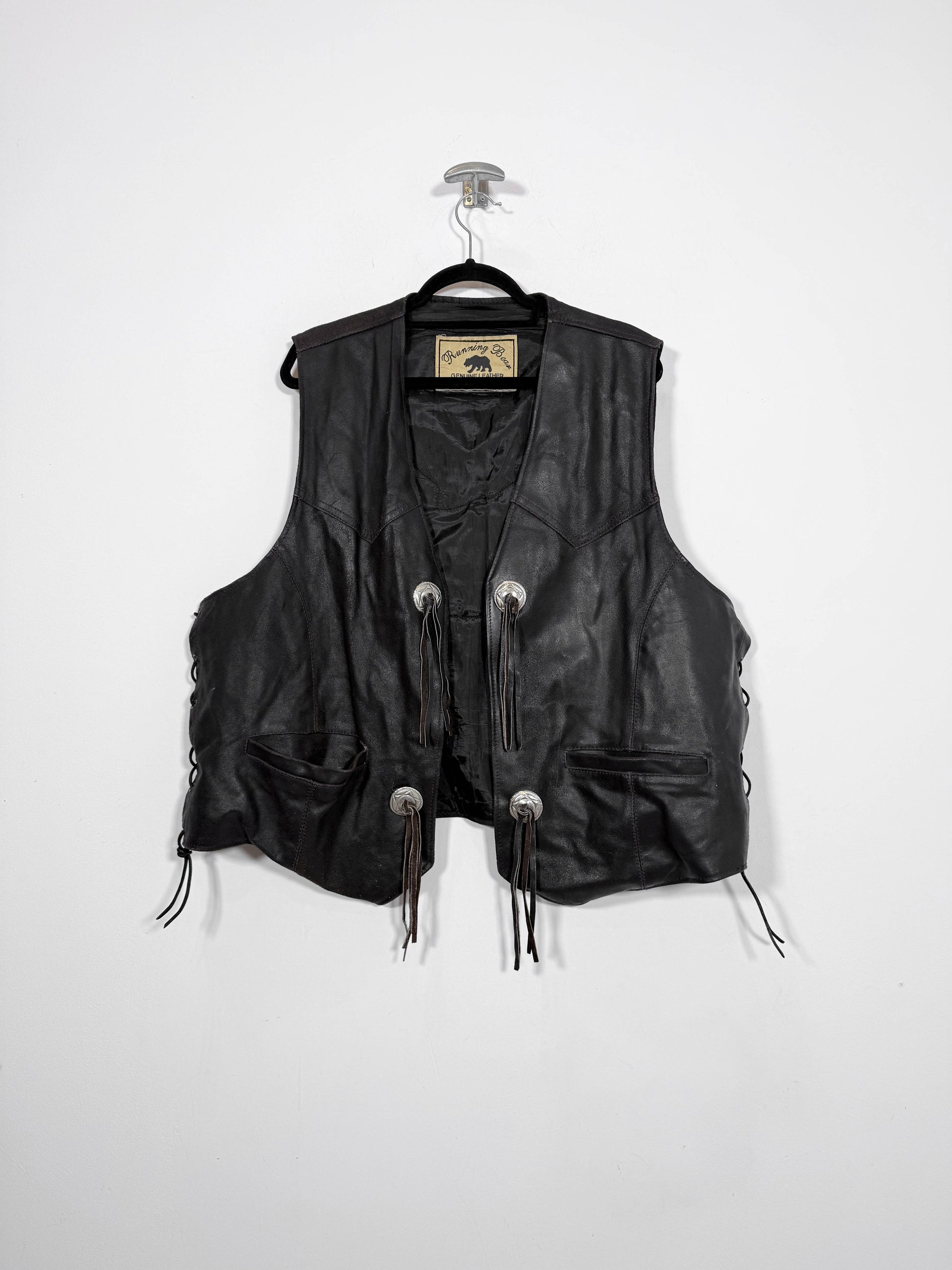 Chaleco de cuero Running Bear - Talla XXL - Caramelo Vintage