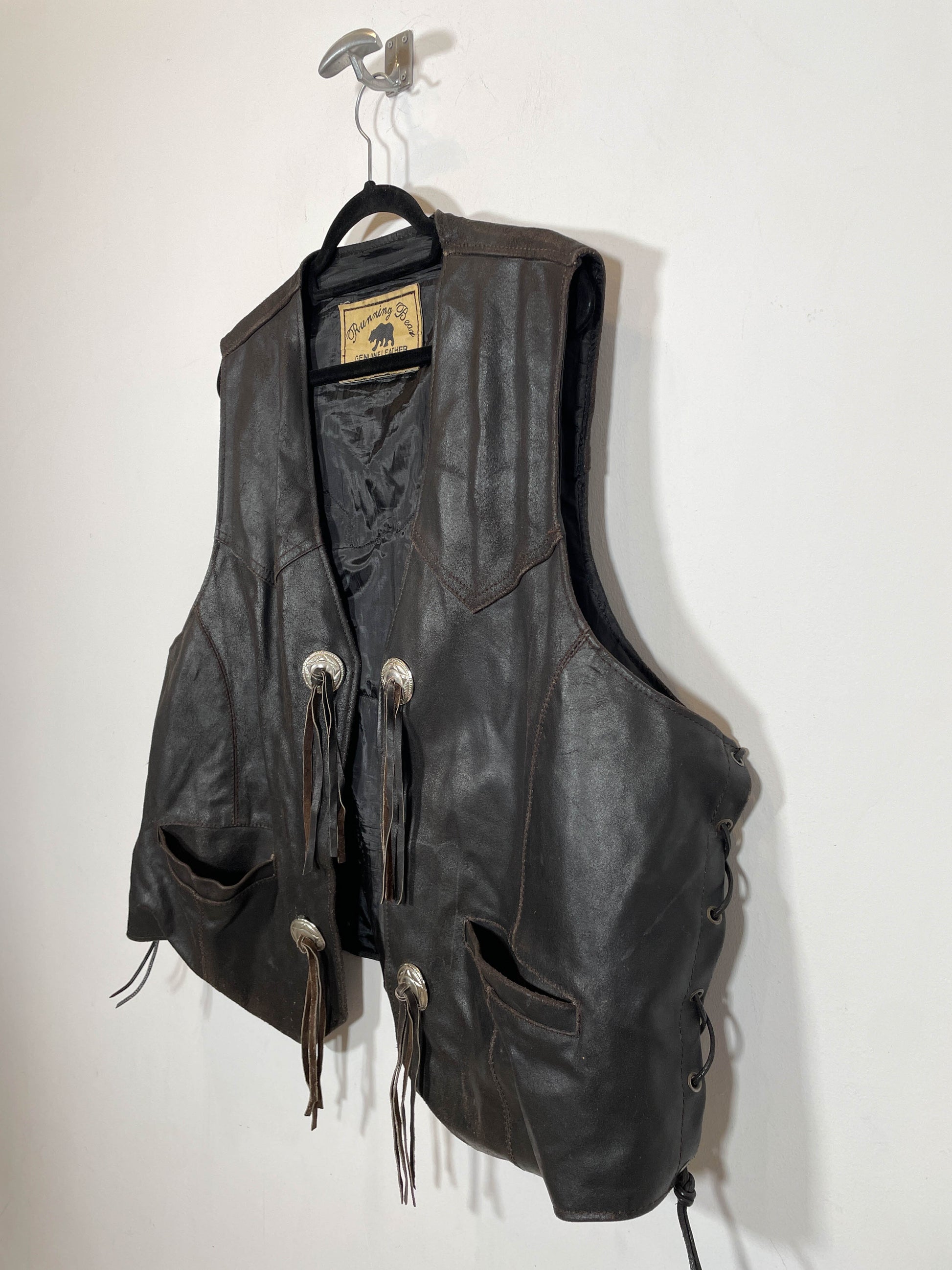 Chaleco de cuero Running Bear - Talla XXL - Caramelo Vintage