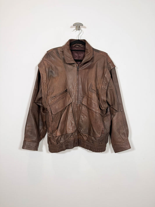 Bomber de cuero Beachy 2x1 - Talla L - Caramelo Vintage