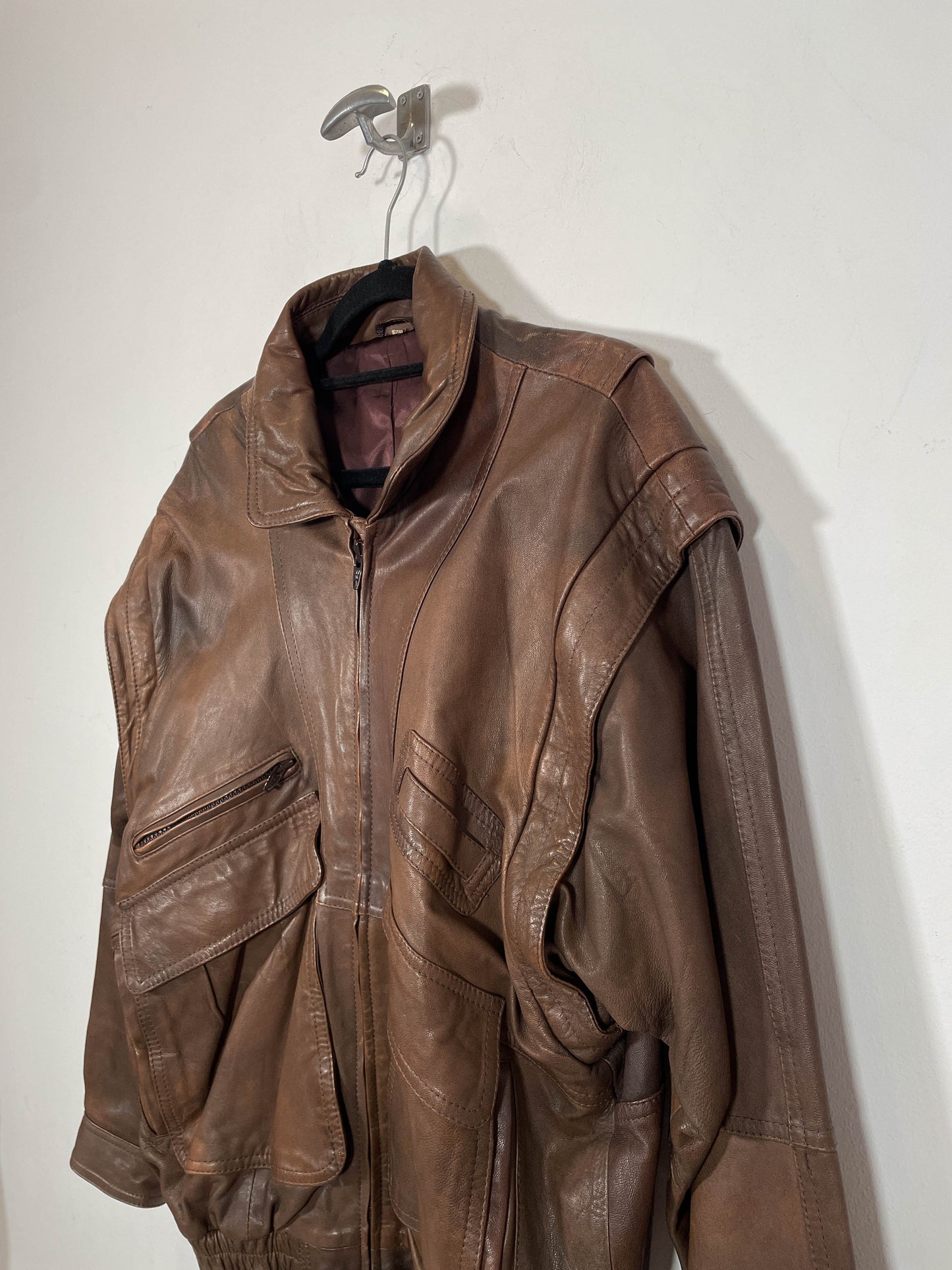 Bomber de cuero Beachy 2x1 - Talla L - Caramelo Vintage