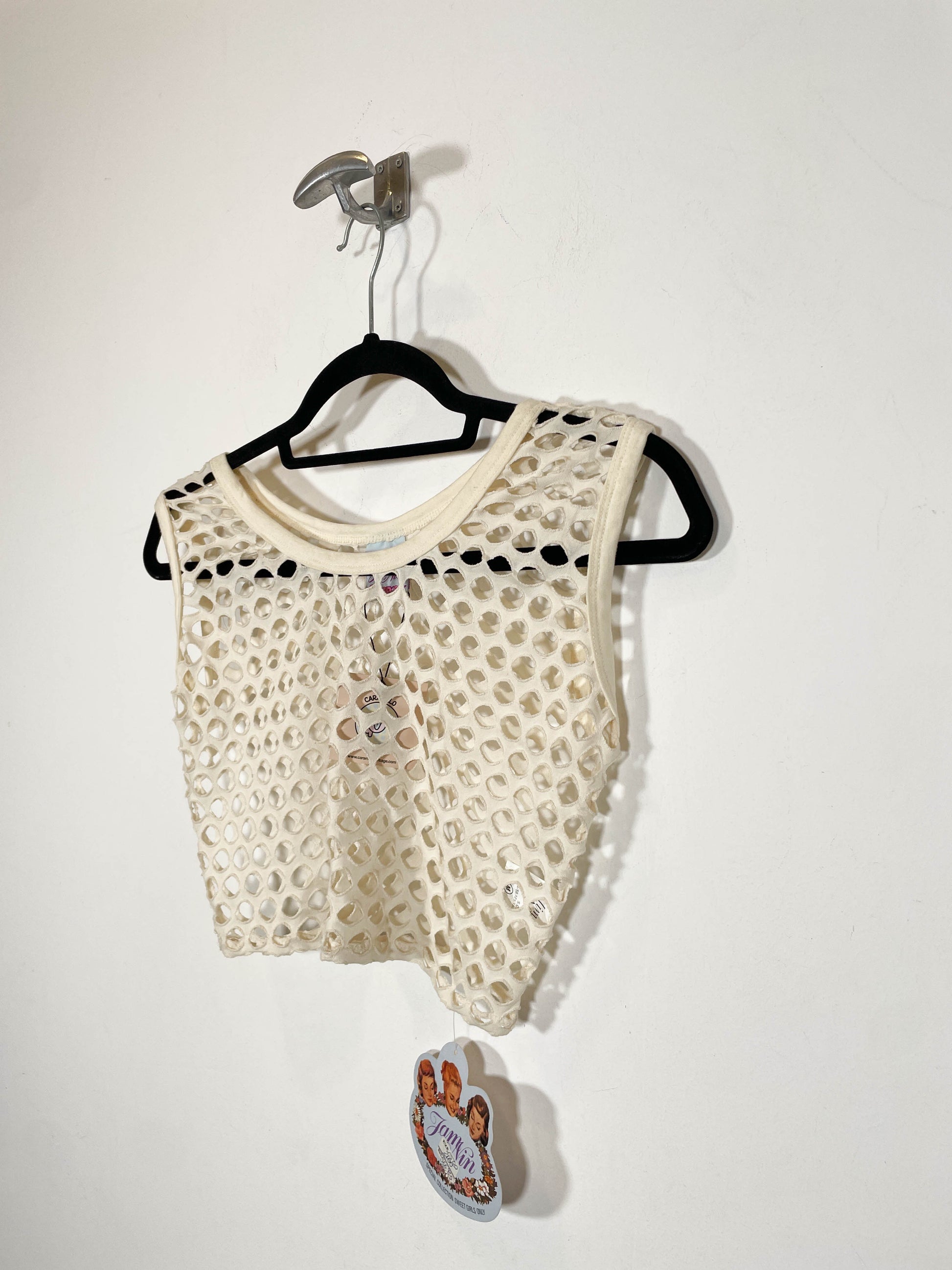 Camiseta crop de rejilla Jam DS - Talla S - Caramelo Vintage